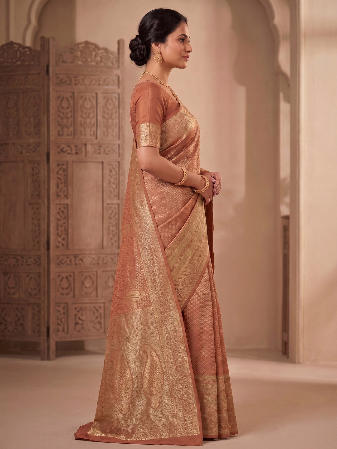 Orange Woven Design Art Silk Kanjivaram Saree