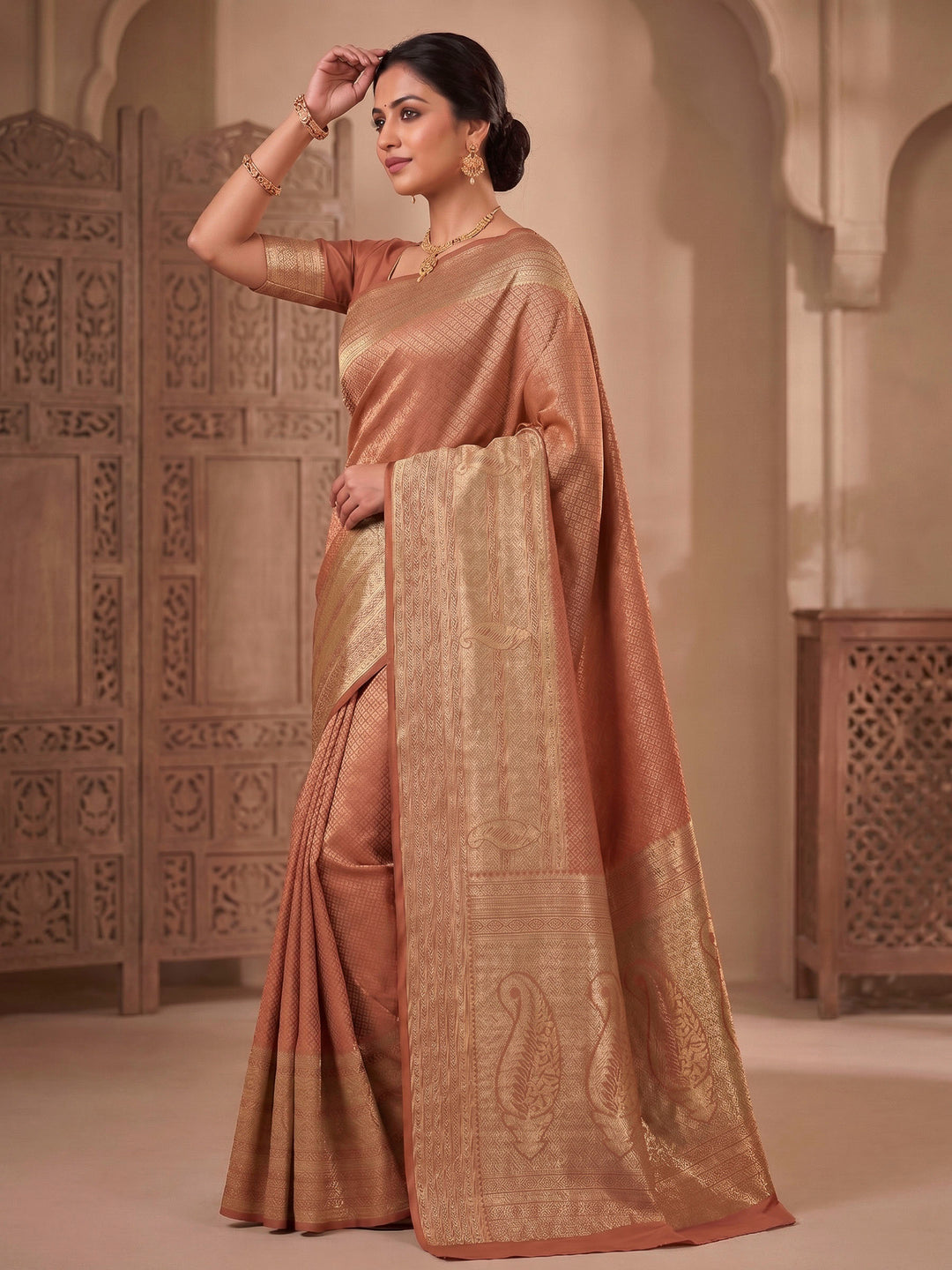 Orange Woven Design Art Silk Kanjivaram Saree