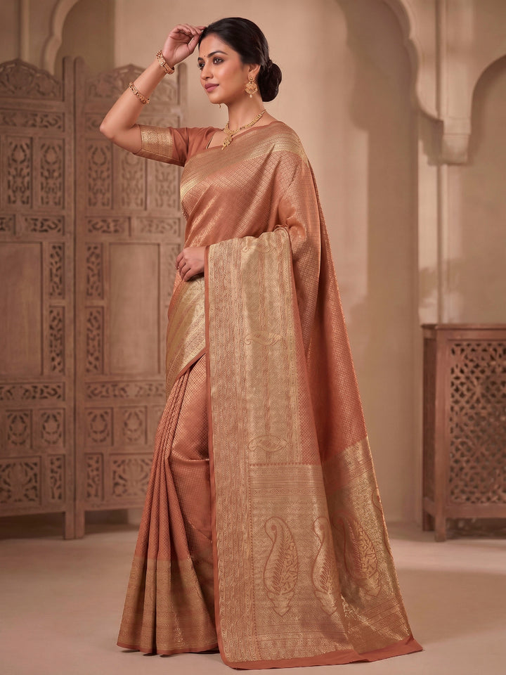 Orange Woven Design Art Silk Kanjivaram Saree