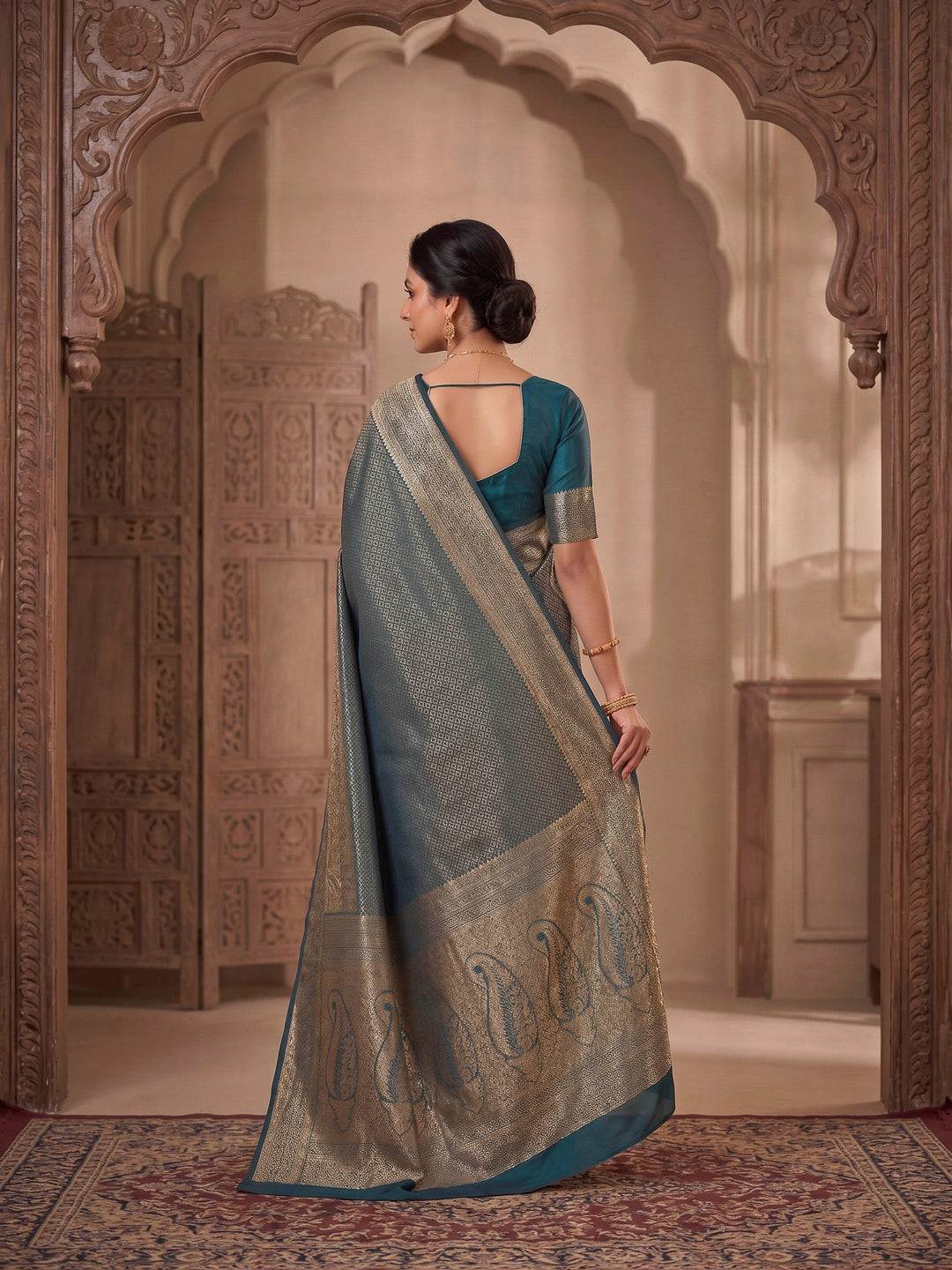 Dark Blue Woven Design Art Silk Kanjivaram Saree