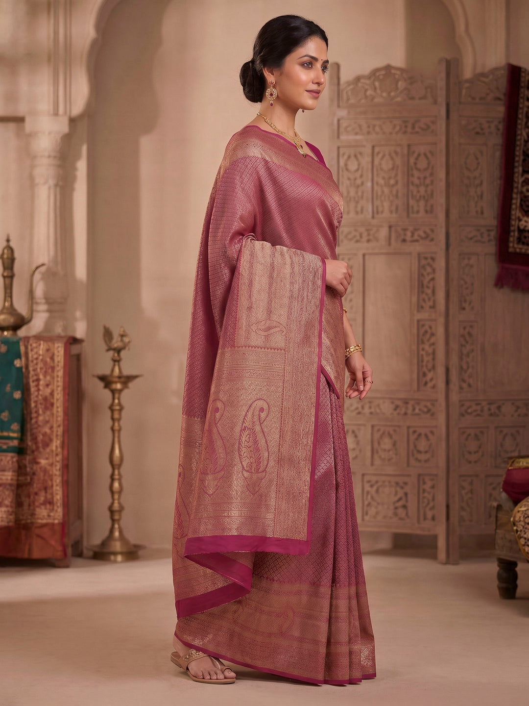 Magenta Woven Design Art Silk Kanjivaram Saree