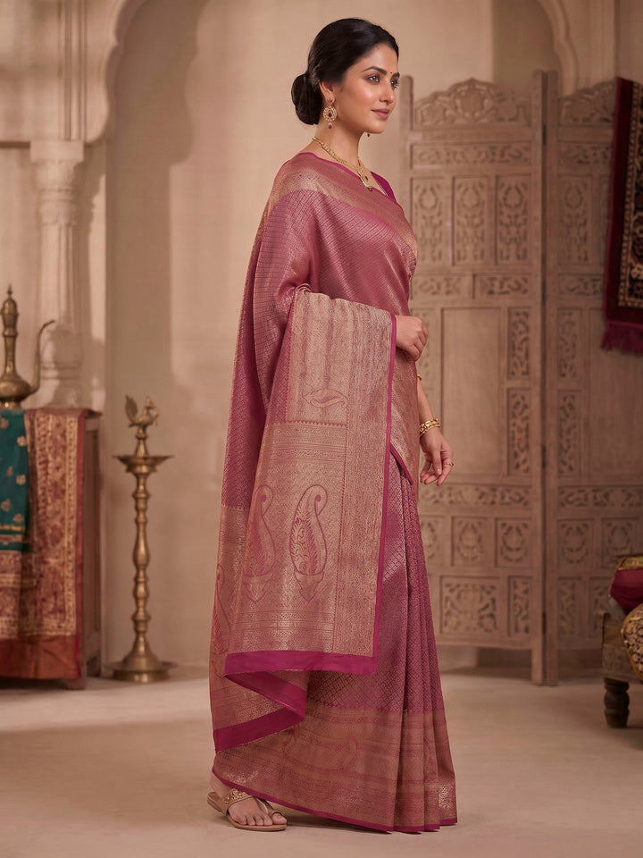Magenta Woven Design Art Silk Kanjivaram Saree