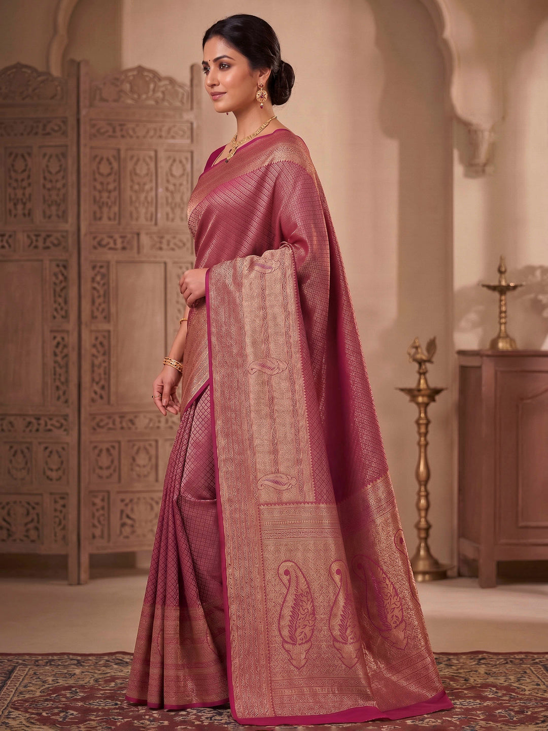 Magenta Woven Design Art Silk Kanjivaram Saree