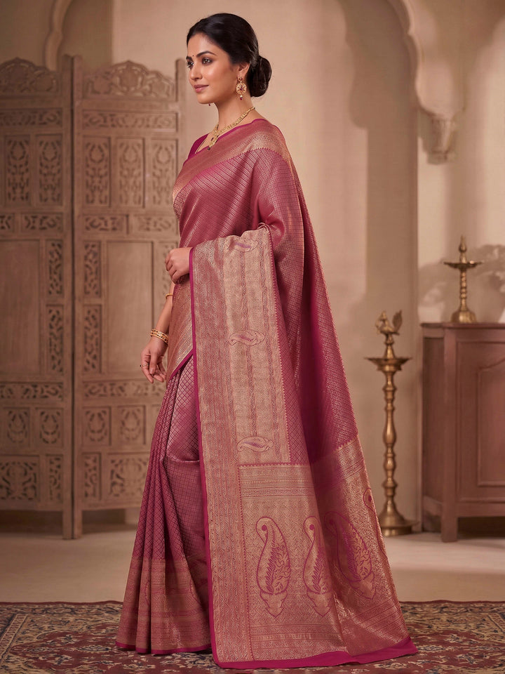 Magenta Woven Design Art Silk Kanjivaram Saree