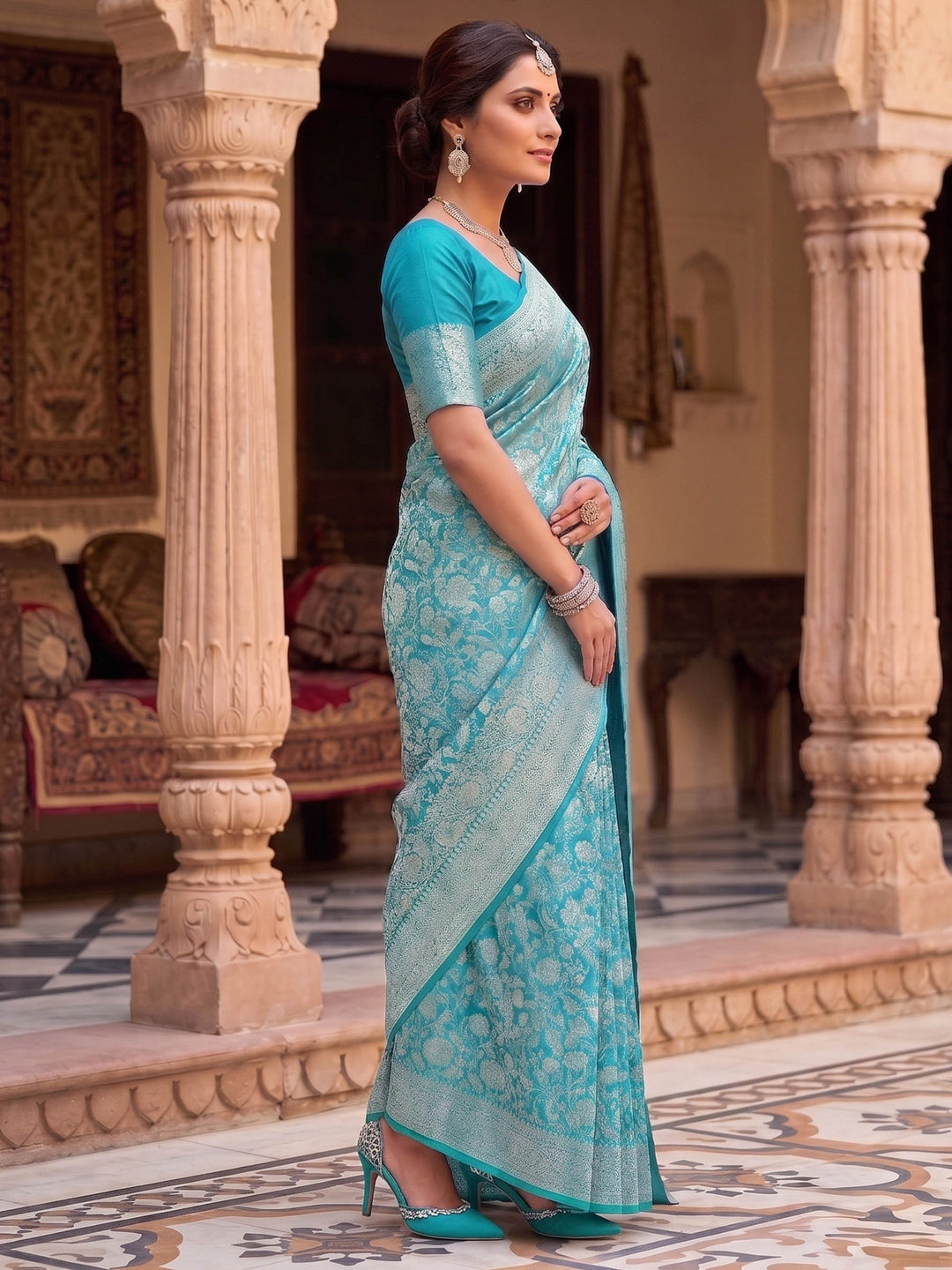 Blue Woven Design Art Silk Kanjivaram Saree