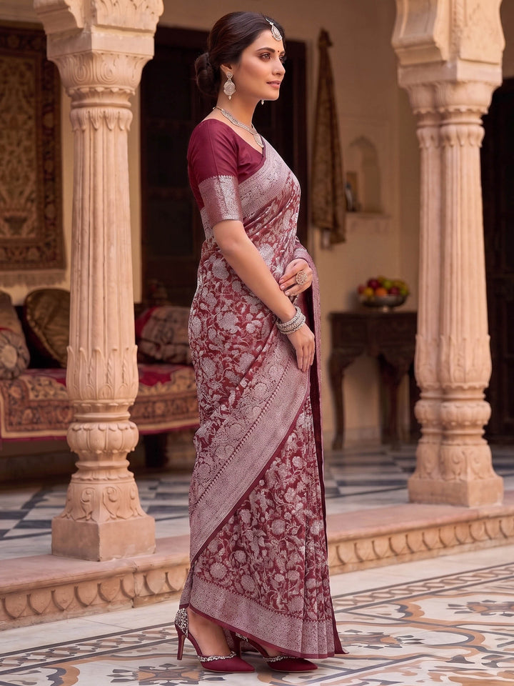 Maroon Woven Design Art Silk Kanjivaram Saree