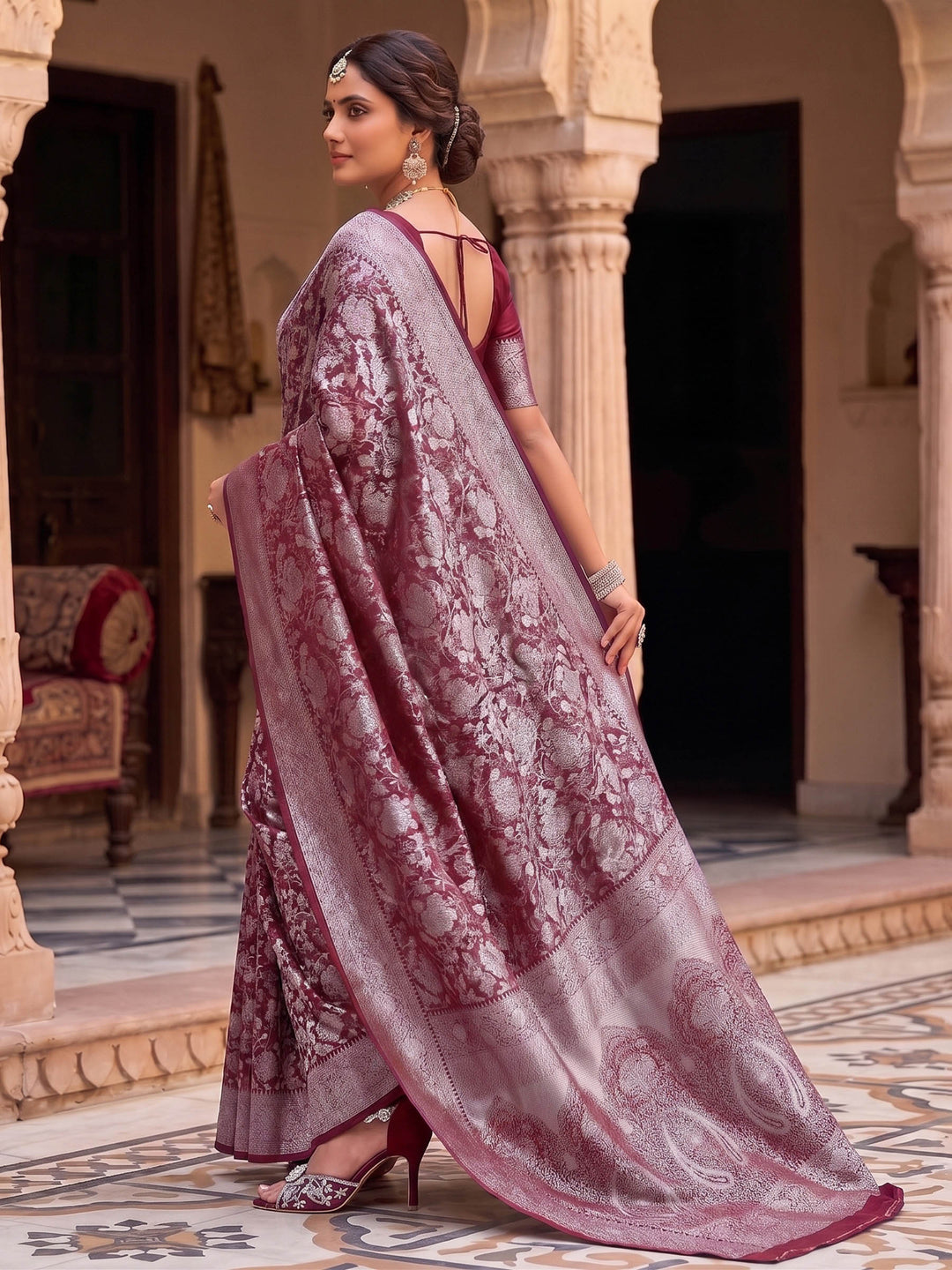 Maroon Woven Design Art Silk Kanjivaram Saree