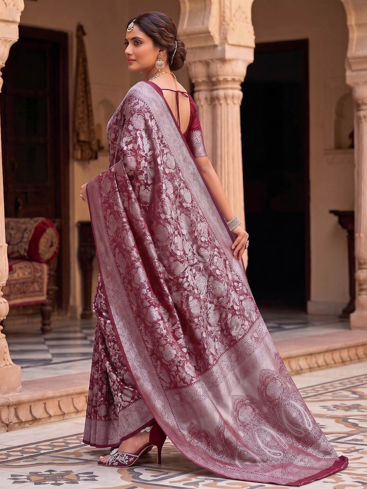 Maroon Woven Design Art Silk Kanjivaram Saree