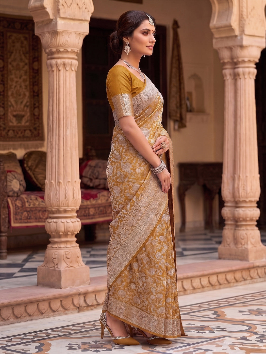 Mustard Woven Design Art Silk Kanjivaram Saree