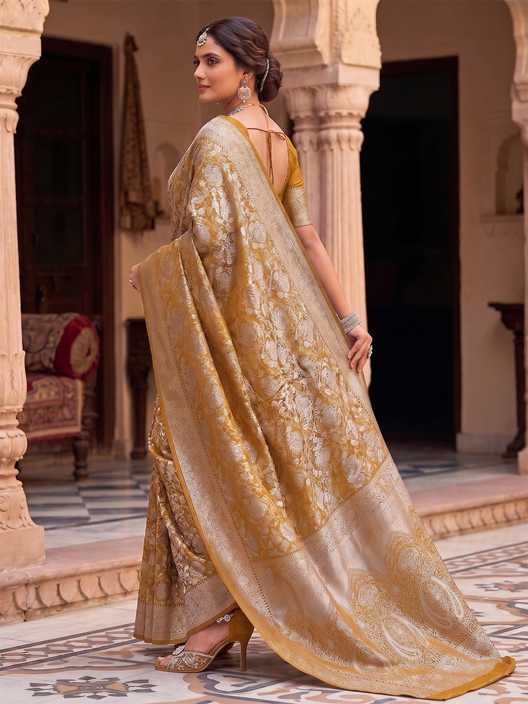 Mustard Woven Design Art Silk Kanjivaram Saree