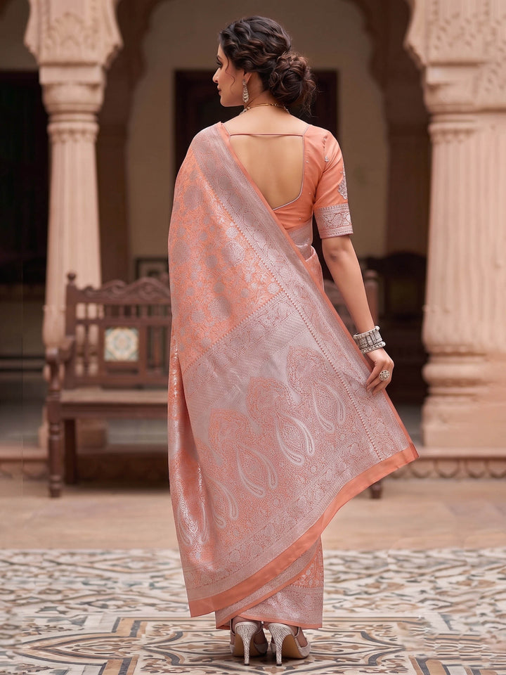 Peach Woven Design Art Silk Kanjivaram Saree