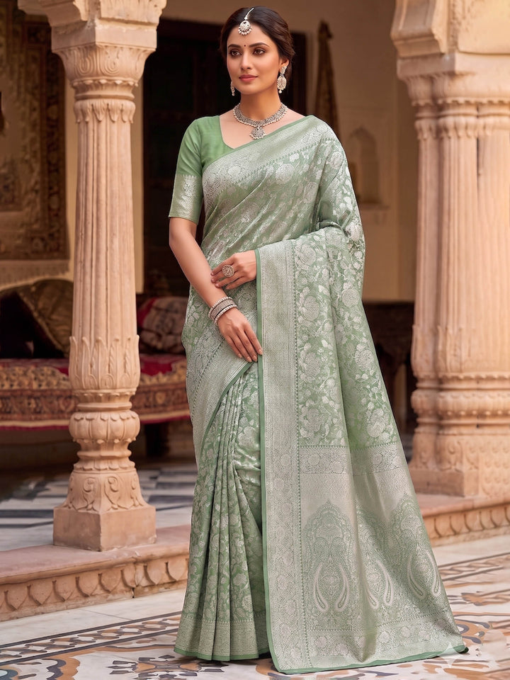 Pista Green Woven Design Art Silk Kanjivaram Saree