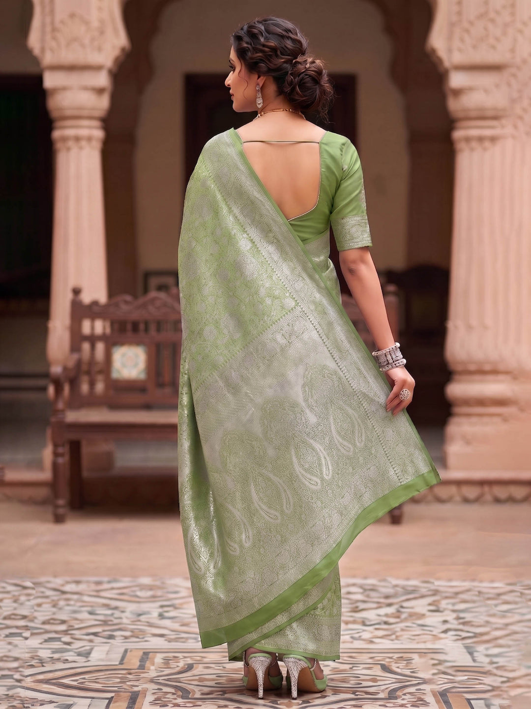 Pista Green Woven Design Art Silk Kanjivaram Saree