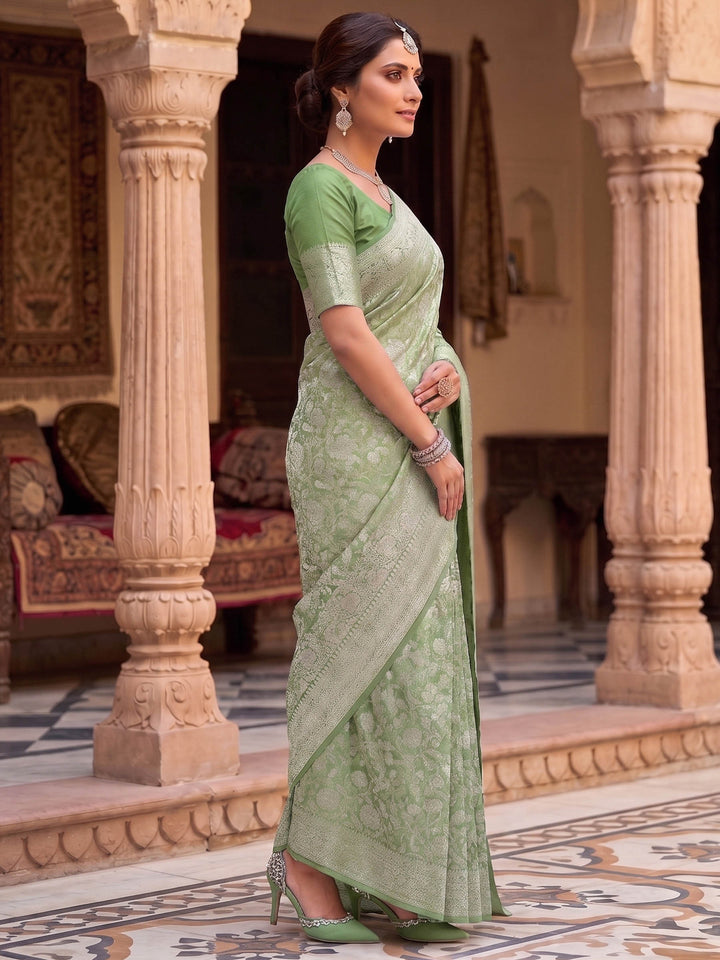 Pista Green Woven Design Art Silk Kanjivaram Saree