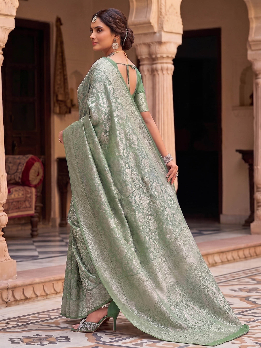 Pista Green Woven Design Art Silk Kanjivaram Saree