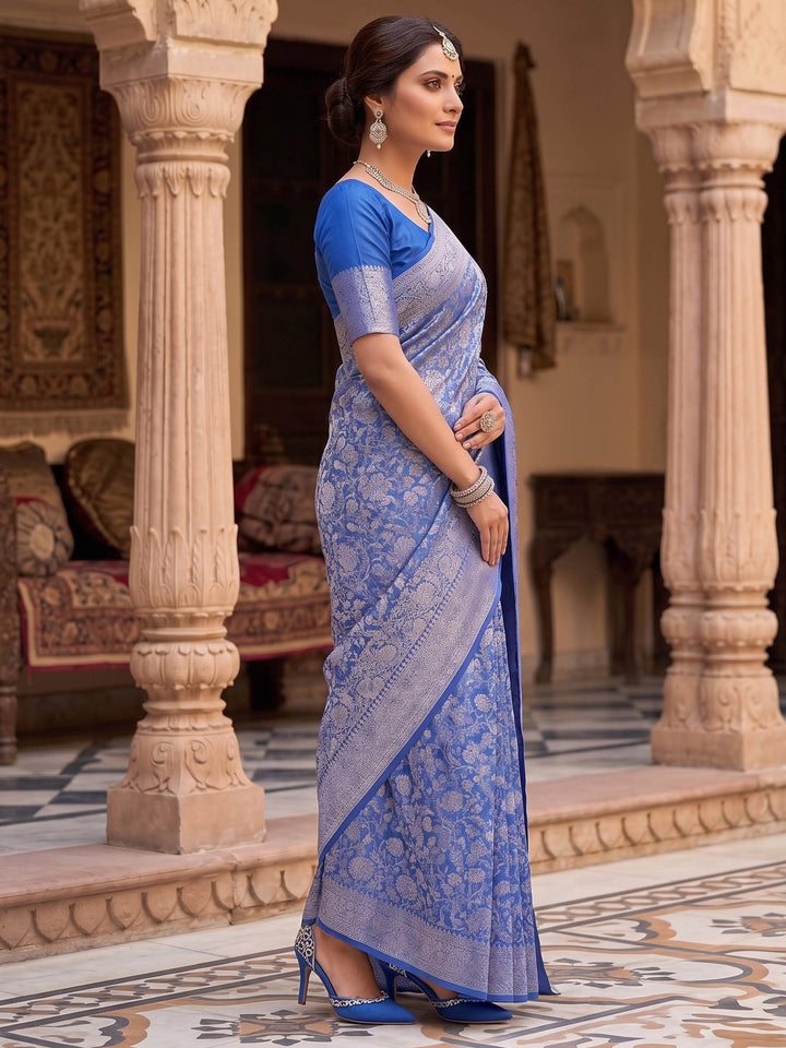 Royal Blue Woven Design Art Silk Kanjivaram Saree