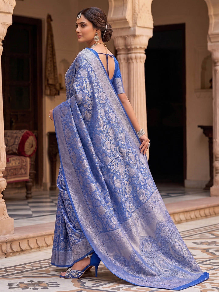 Royal Blue Woven Design Art Silk Kanjivaram Saree