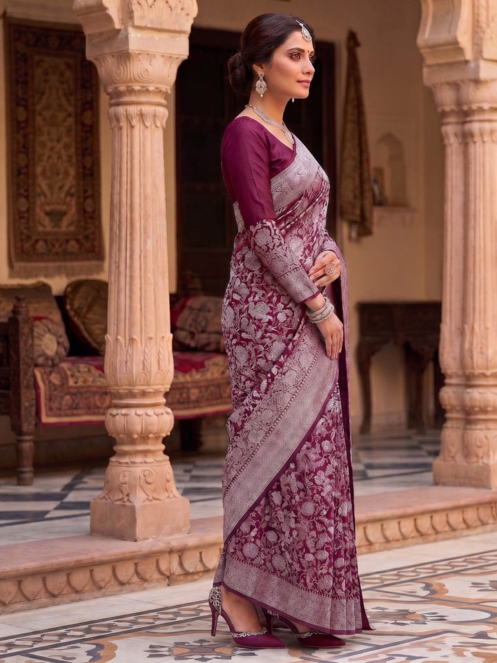 Wine Woven Design Art Silk Kanjivaram Saree