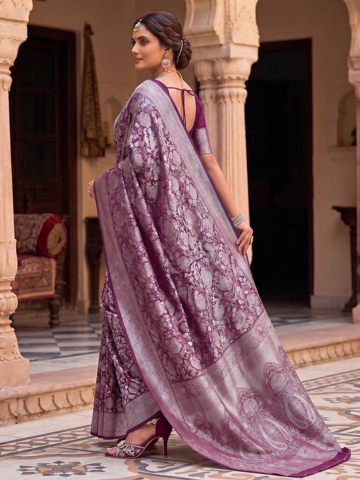Wine Woven Design Art Silk Kanjivaram Saree