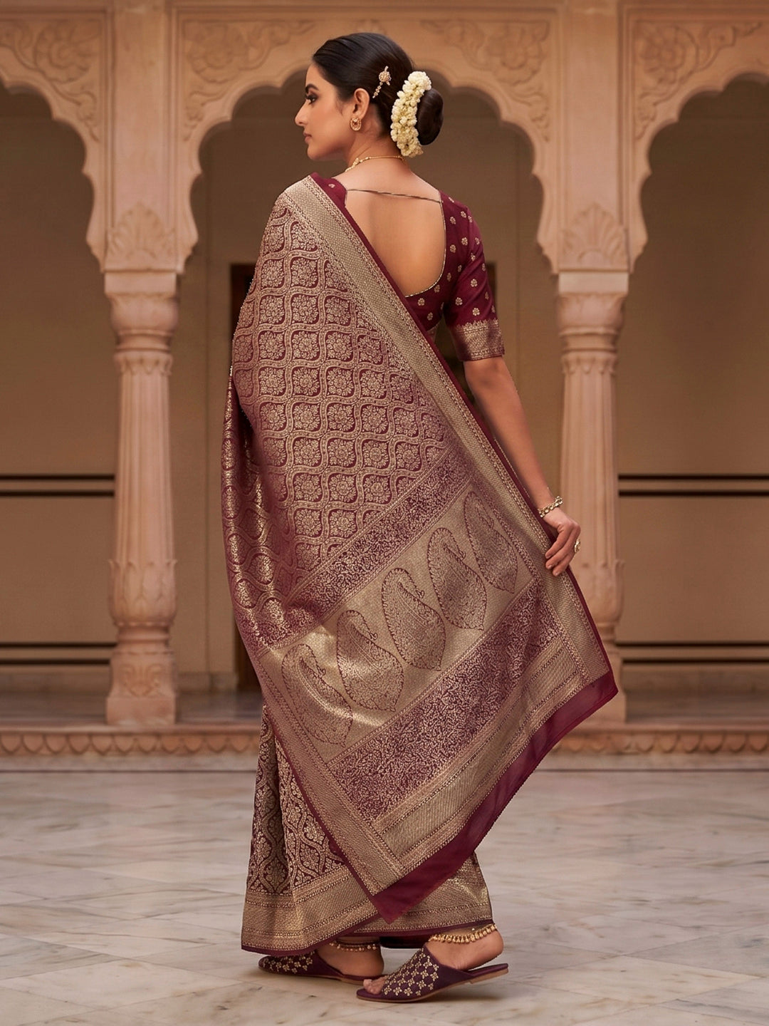 Maroon Woven Design Art Silk Kanjivaram Saree