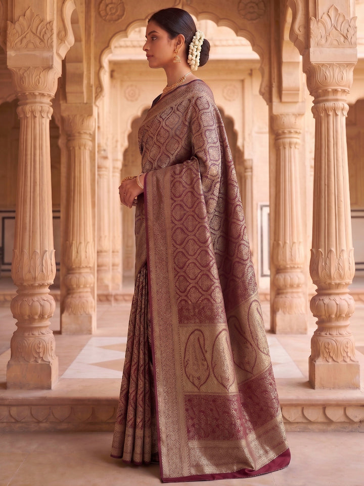 Maroon Woven Design Art Silk Kanjivaram Saree