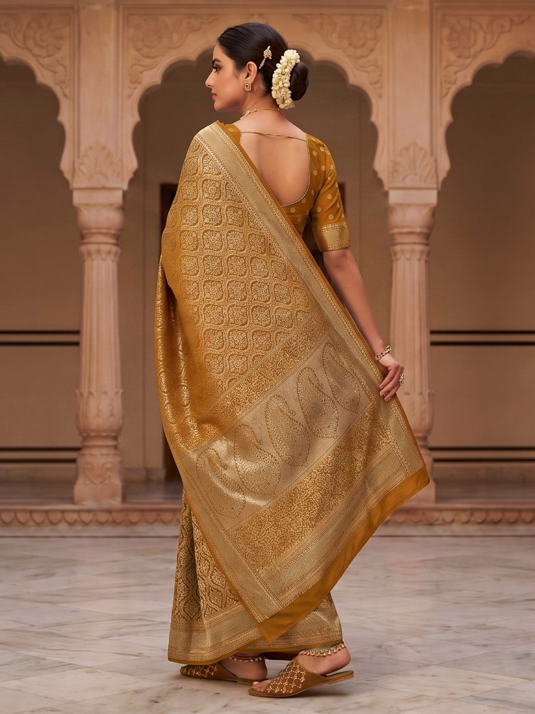 Mustard Woven Design Art Silk Kanjivaram Saree