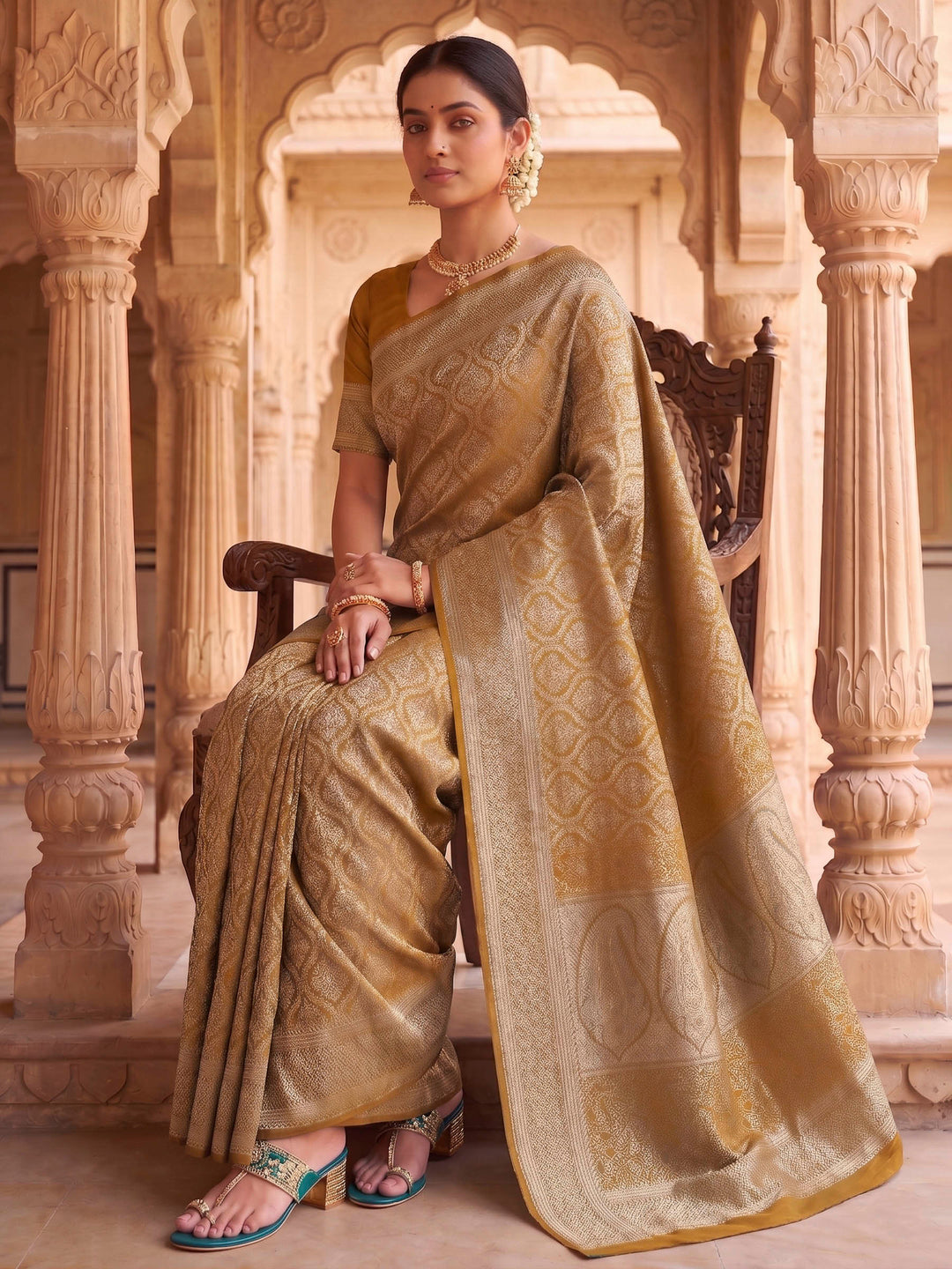 Mustard Woven Design Art Silk Kanjivaram Saree