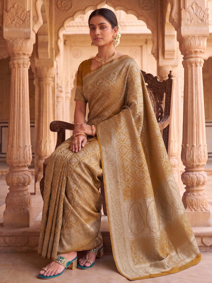 Mustard Woven Design Art Silk Kanjivaram Saree