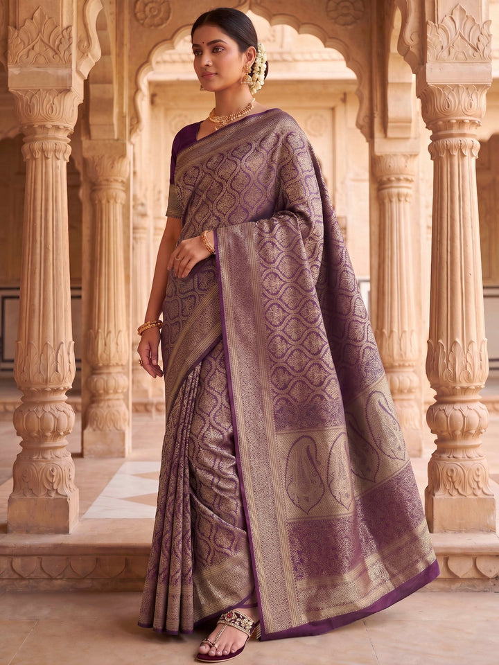 Wine Woven Design Art Silk Kanjivaram Saree