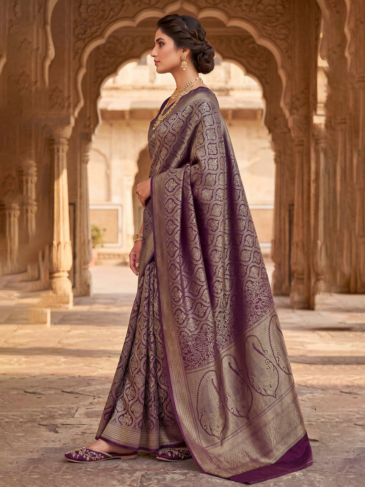 Wine Woven Design Art Silk Kanjivaram Saree
