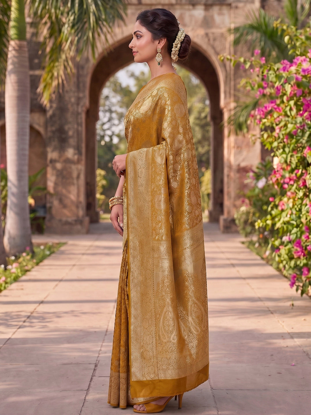 Mustard Woven Design Art Silk Kanjivaram Saree