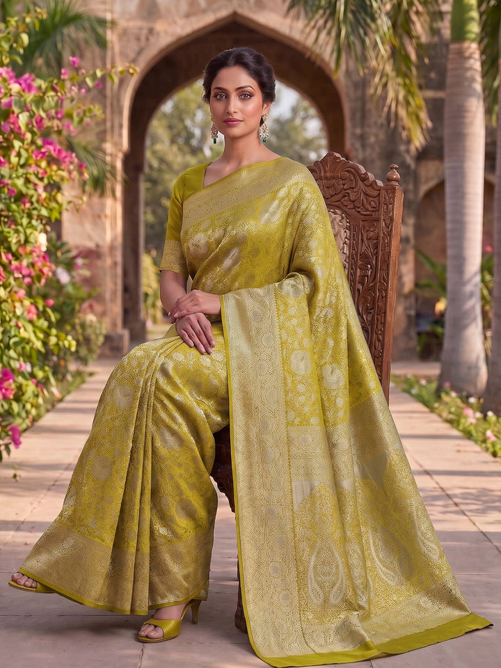 Olive Green Woven Design Art Silk Kanjivaram Saree