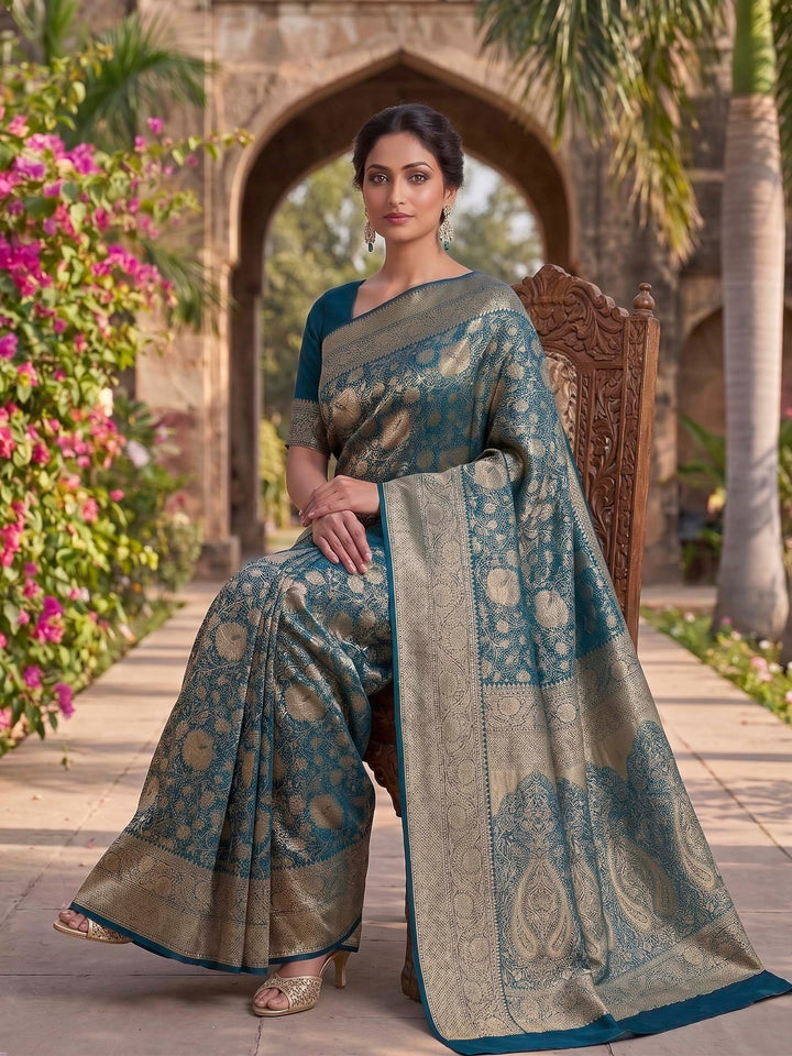 Peacock Blue Woven Design Art Silk Kanjivaram Saree