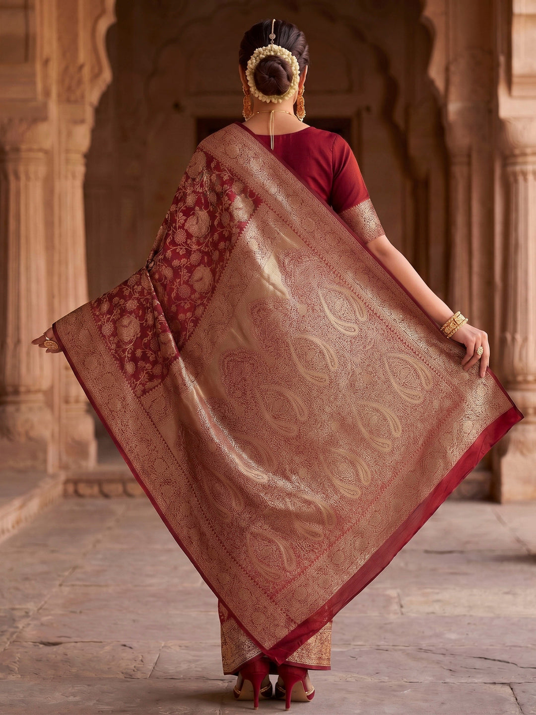 Red Woven Design Art Silk Kanjivaram Saree