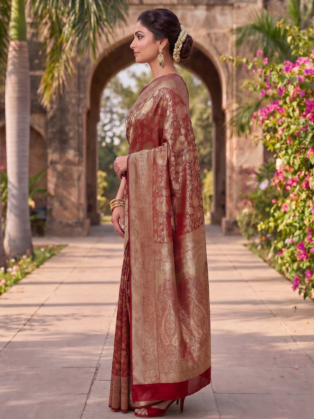 Red Woven Design Art Silk Kanjivaram Saree