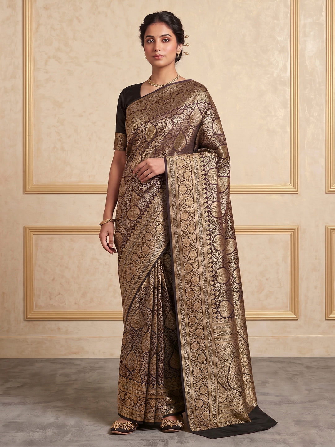 Black Woven Design Art Silk Kanjivaram Saree