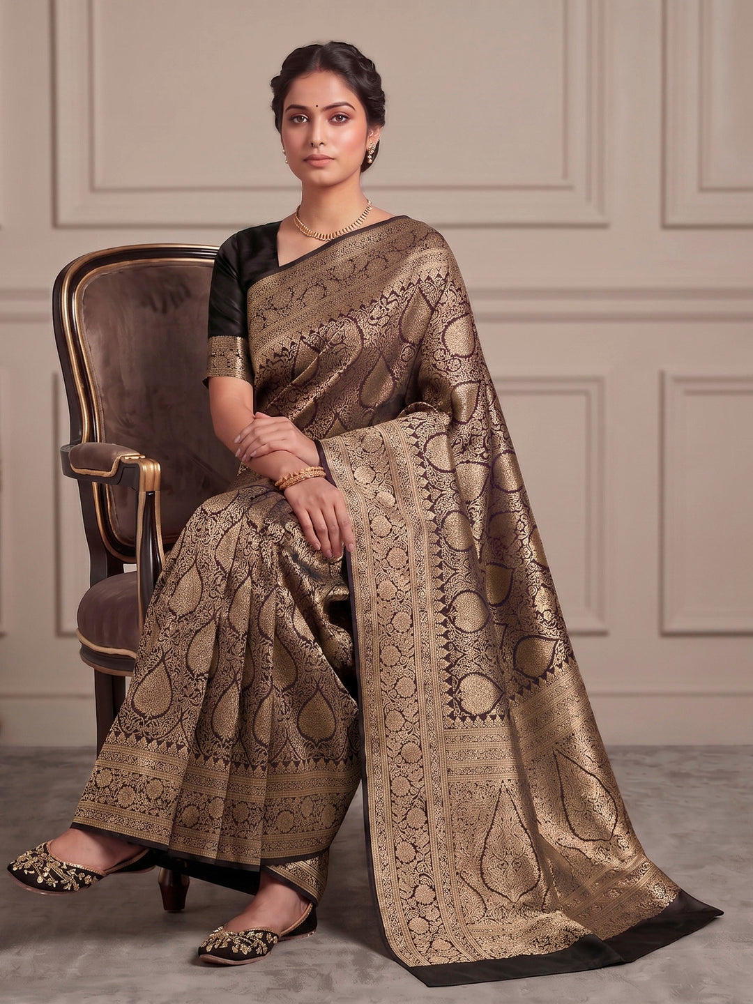 Black Woven Design Art Silk Kanjivaram Saree