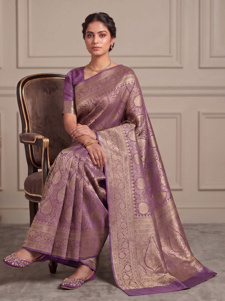 Lavender Woven Design Art Silk Kanjivaram Saree