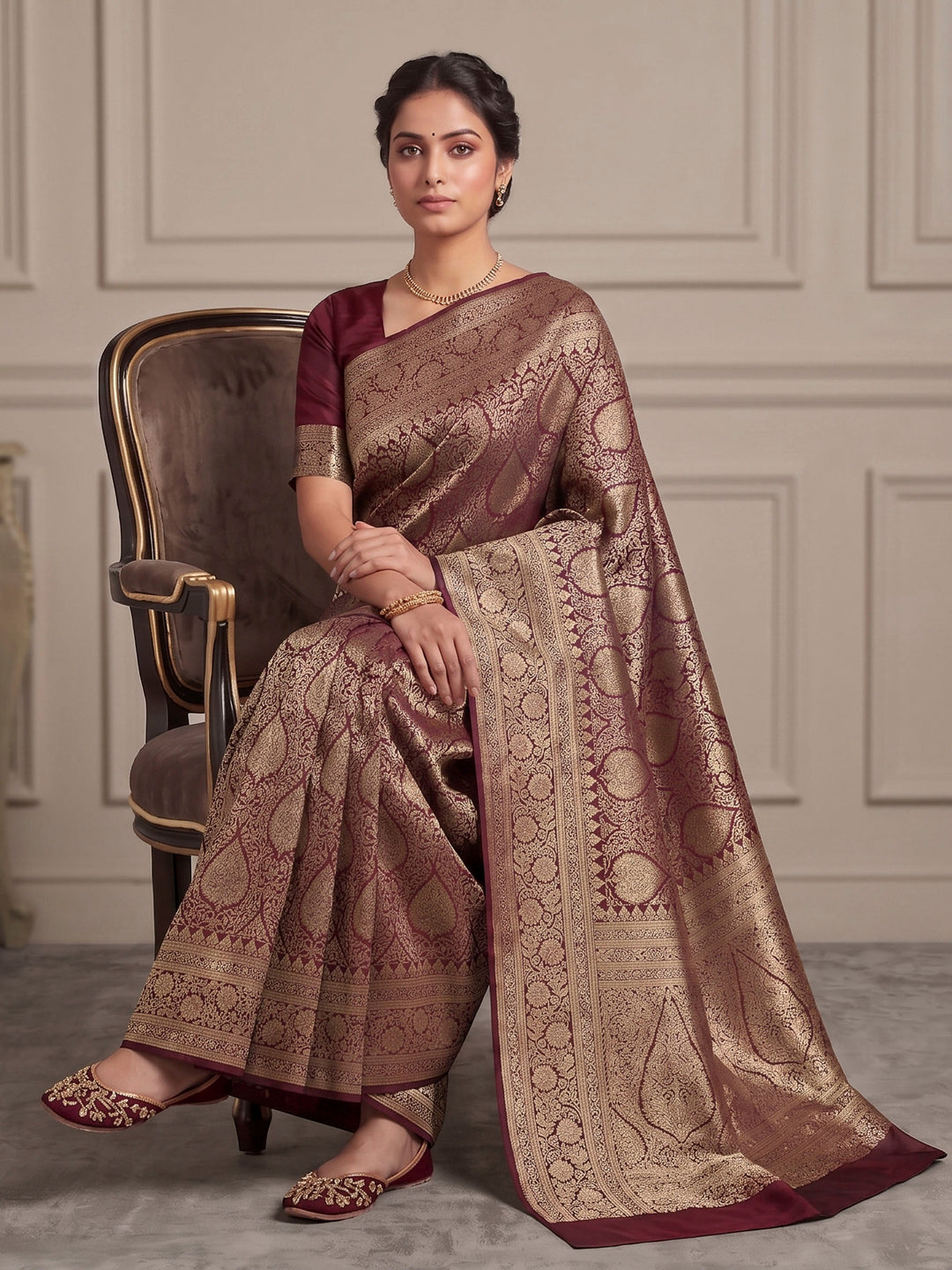 Maroon Woven Design Art Silk Kanjivaram Saree