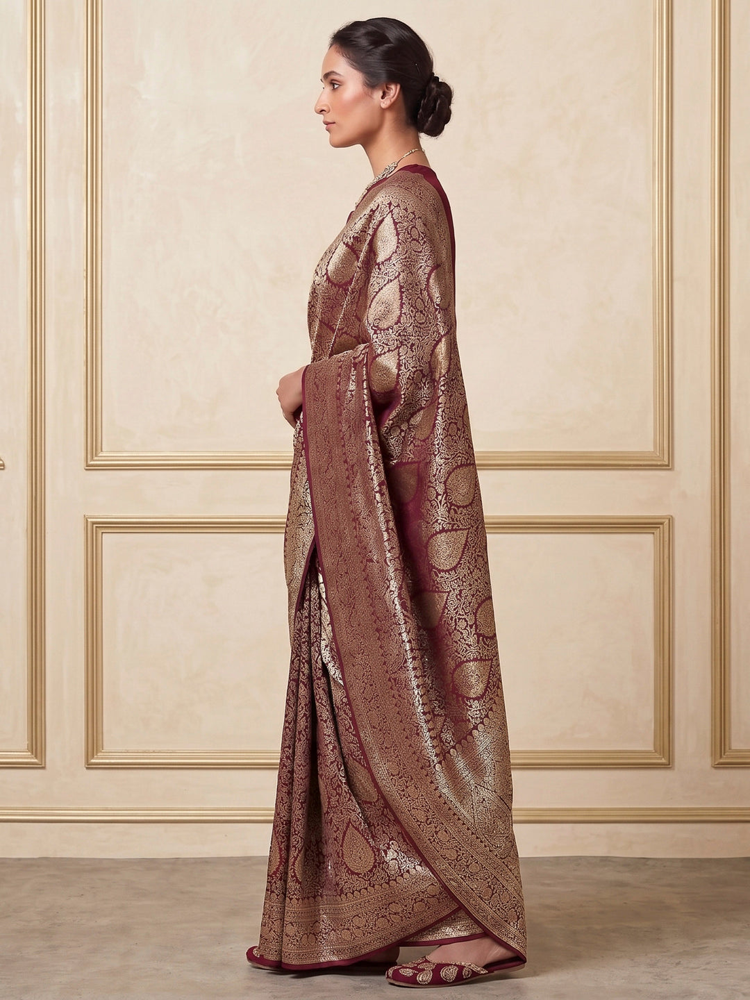 Maroon Woven Design Art Silk Kanjivaram Saree