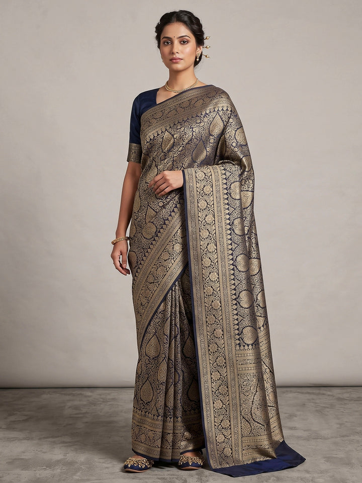 Navy Blue Woven Design Art Silk Kanjivaram Saree