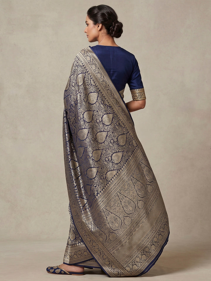 Navy Blue Woven Design Art Silk Kanjivaram Saree