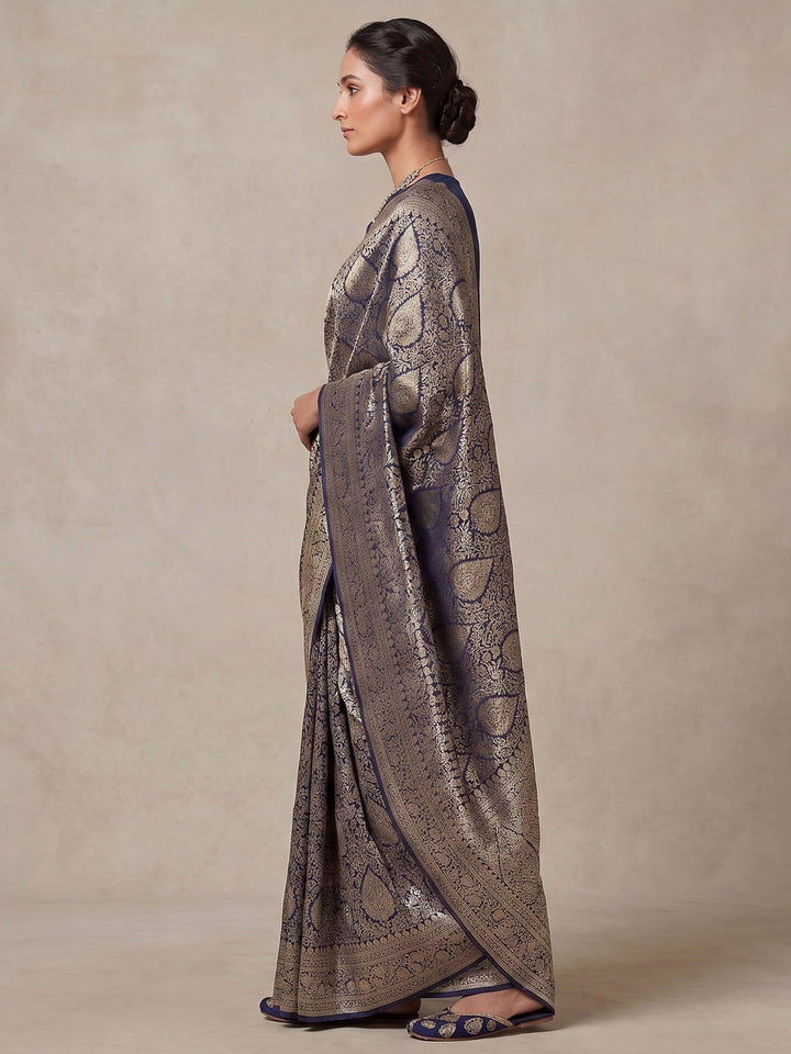 Navy Blue Woven Design Art Silk Kanjivaram Saree