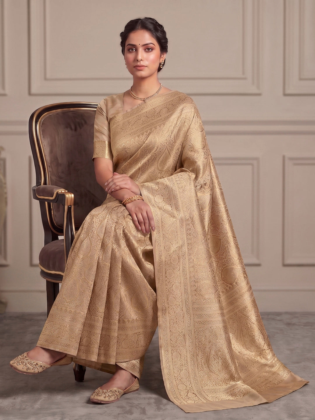 Off White Woven Design Art Silk Kanjivaram Saree