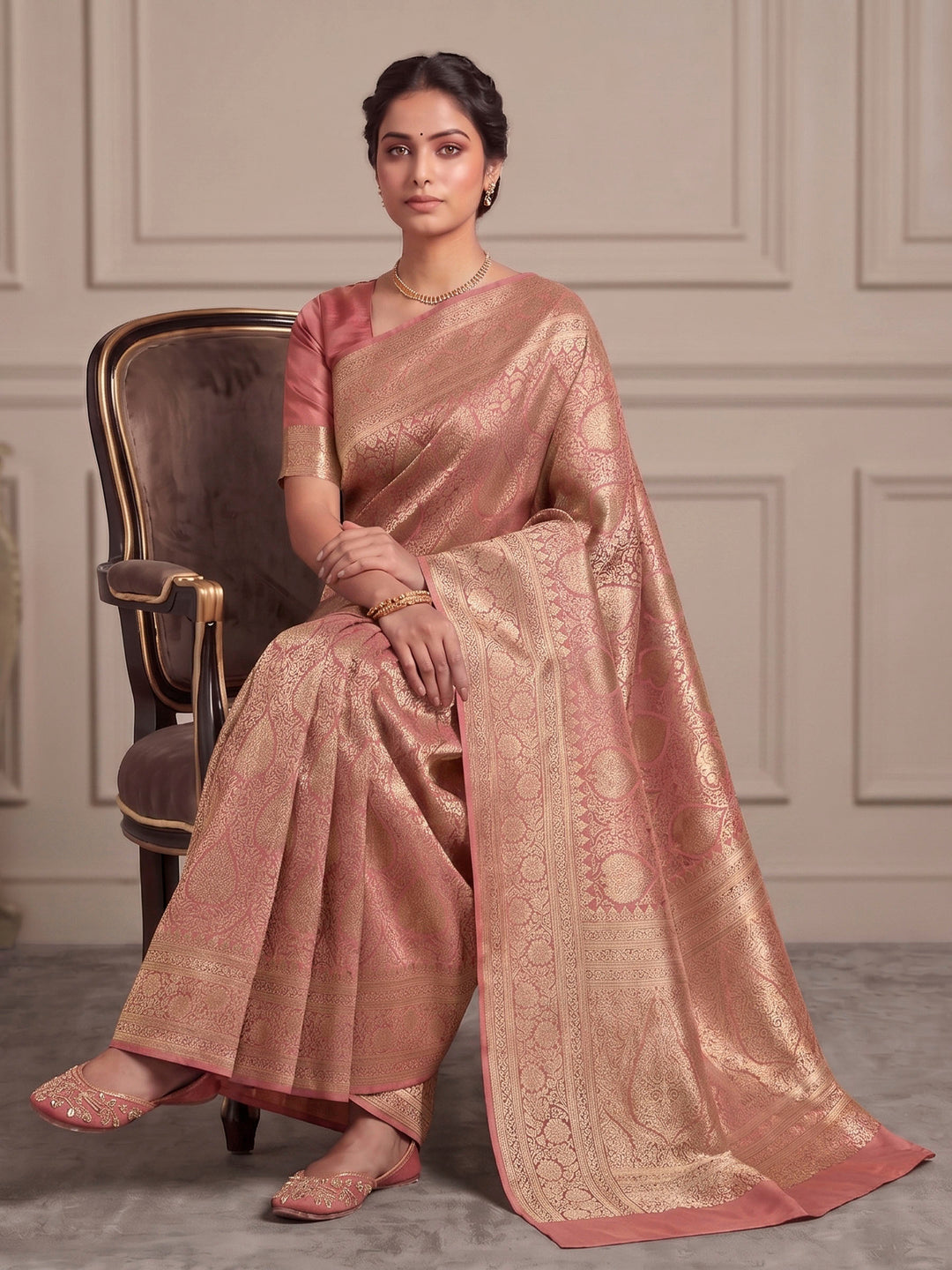 Peach Woven Design Art Silk Kanjivaram Saree
