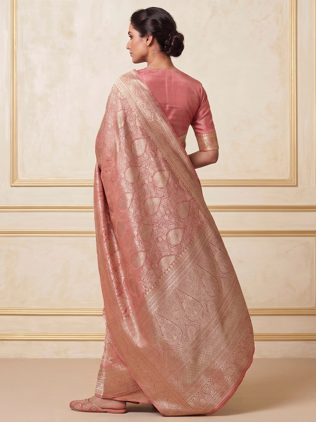 Peach Woven Design Art Silk Kanjivaram Saree