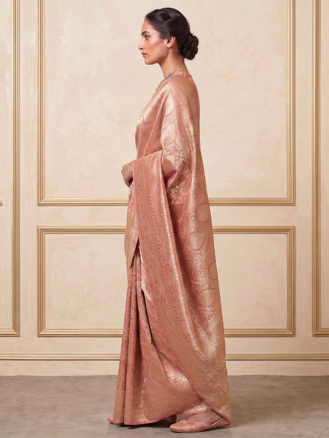 Peach Woven Design Art Silk Kanjivaram Saree