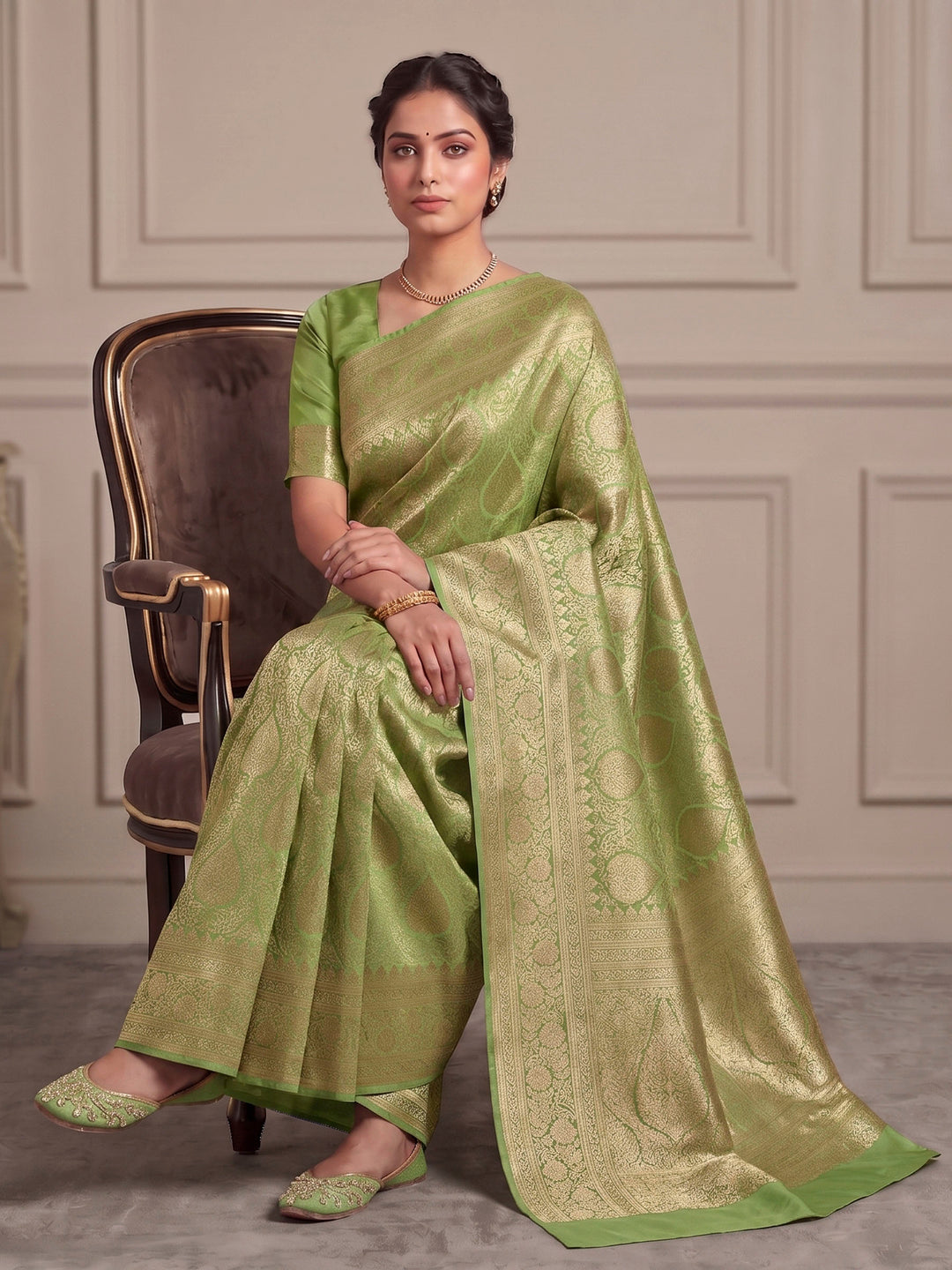 Pista Green Woven Design Art Silk Kanjivaram Saree