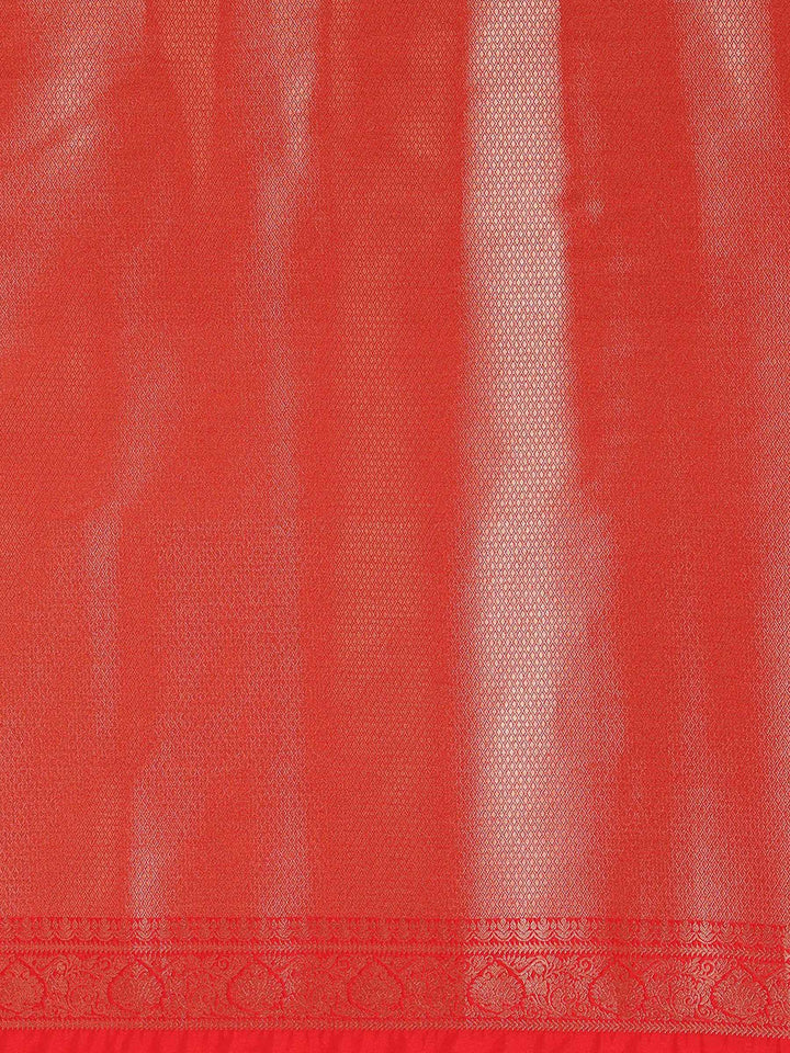 Off White Red Woven Design Kanjivaram Brocade Contrast Saree