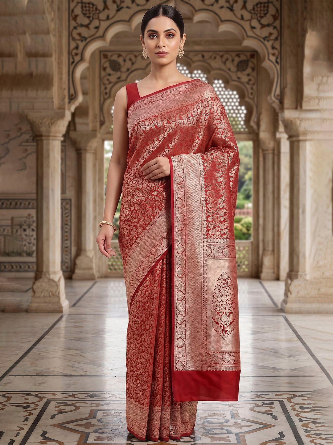 Red Woven Design Art Silk Kanjivaram Saree
